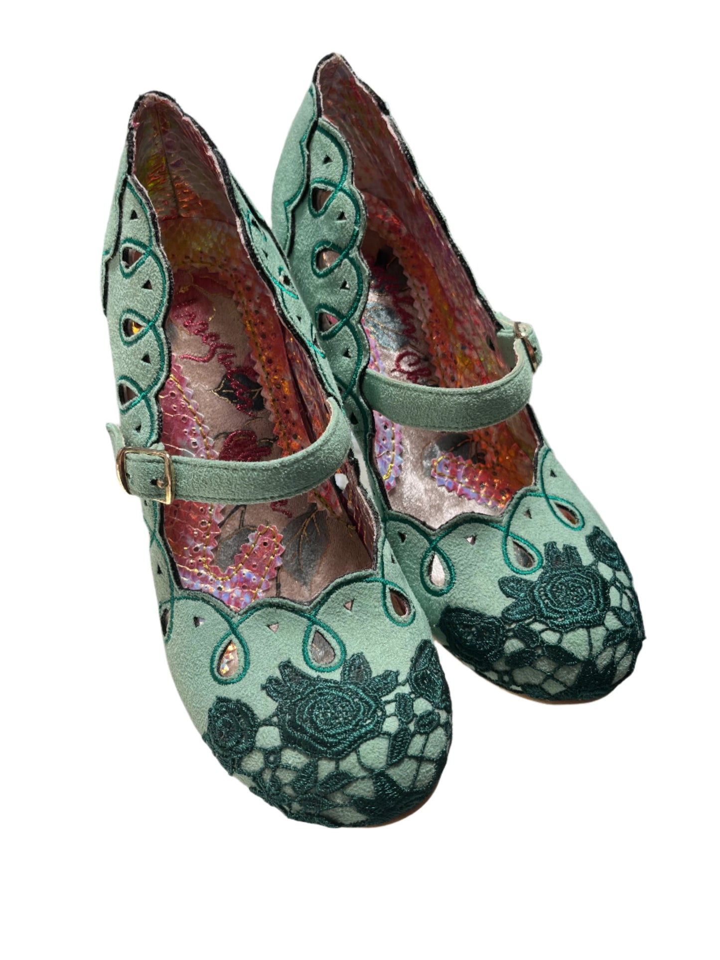 IRREGULAR CHOICE - GREEN ROSE SHOES sz 8