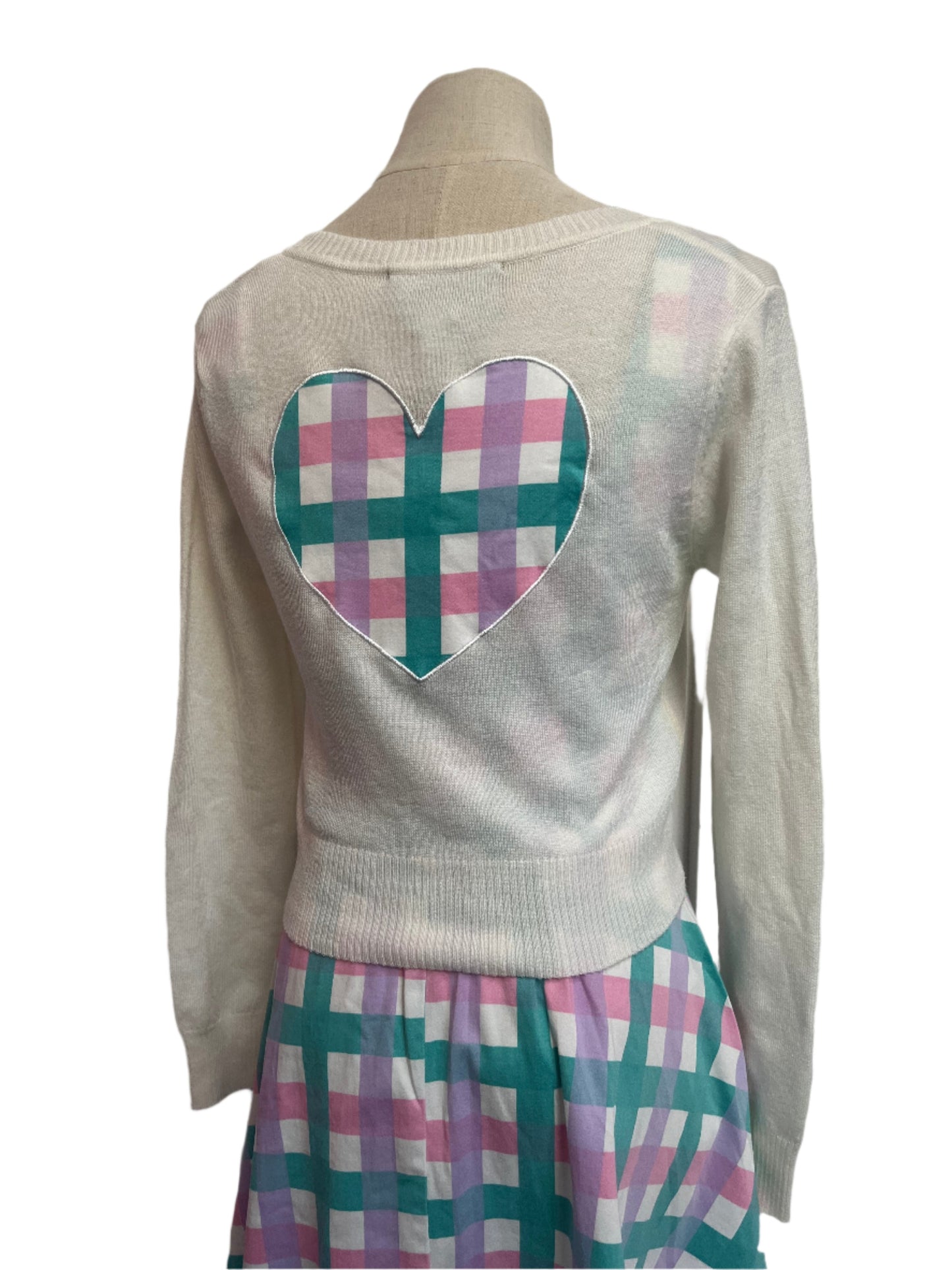 COLLECTIF - PINK & GREEN HEART CARDIGAN sz 8/10