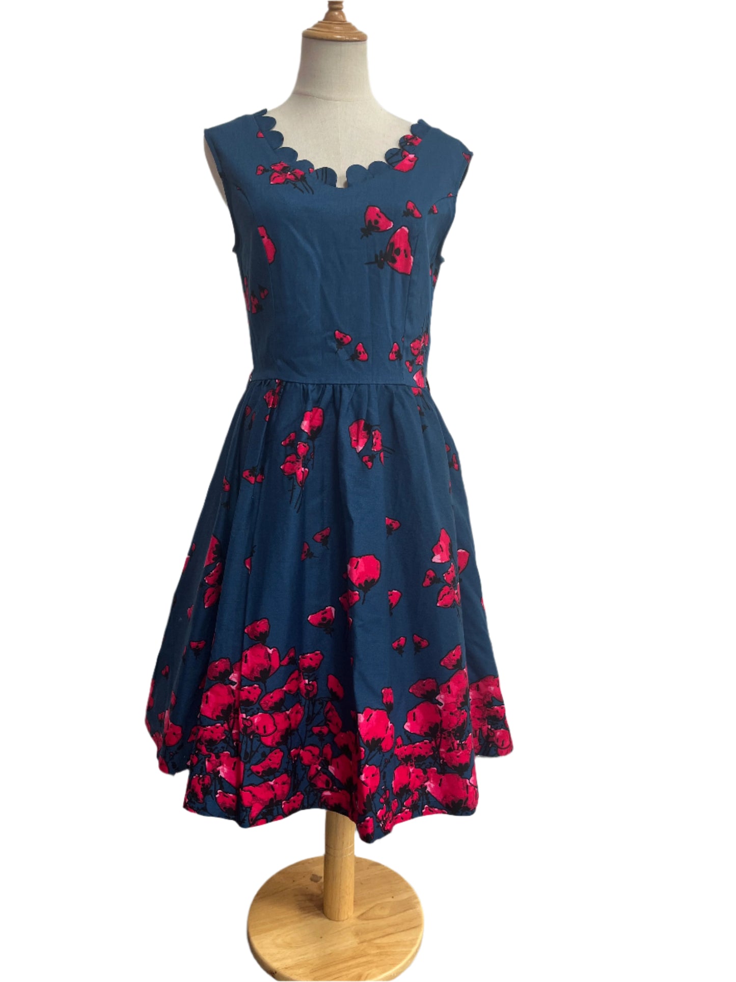 LINDY BOP - PEACOCK BLUE POPPY DRESS sSZ 10