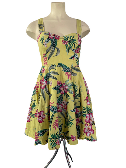 HELLBUNNY - YELLOW HIBISCUS DRESS SZ 14