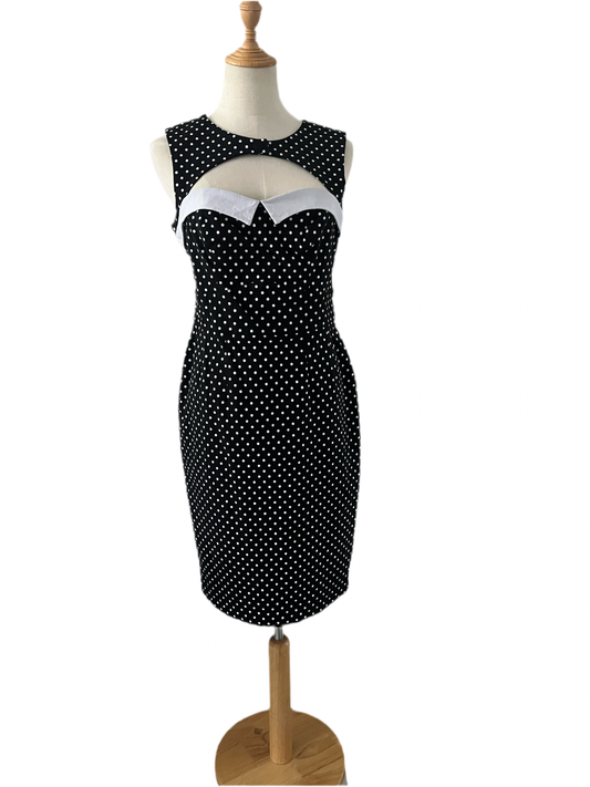 HELLBUNNY POLKADOT PENCIL DRESS SZM/12