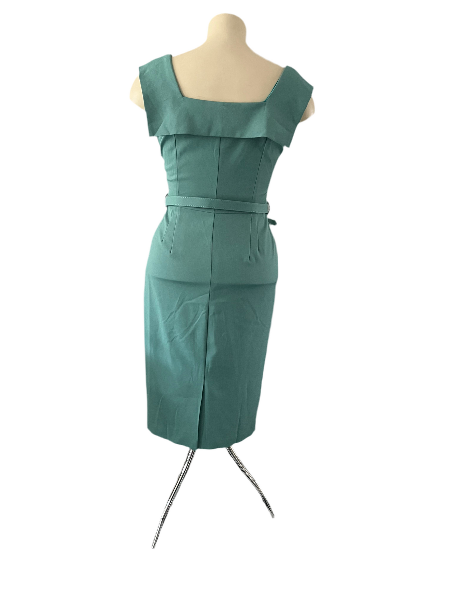 COLLECTIF - MINT GREEN BELTED PENCIL DRESS szXL/14