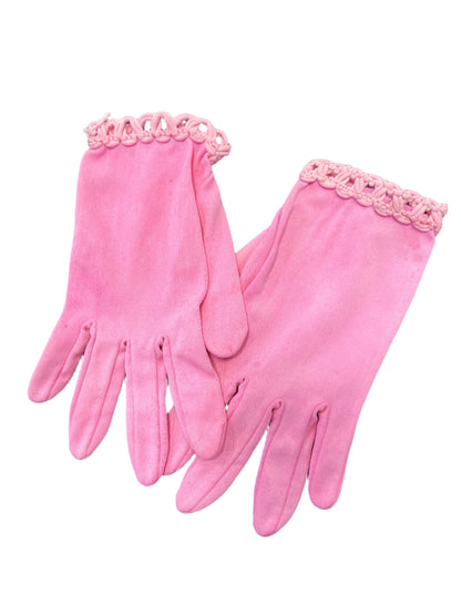 PINK CROCHET HEMMED GLOVES