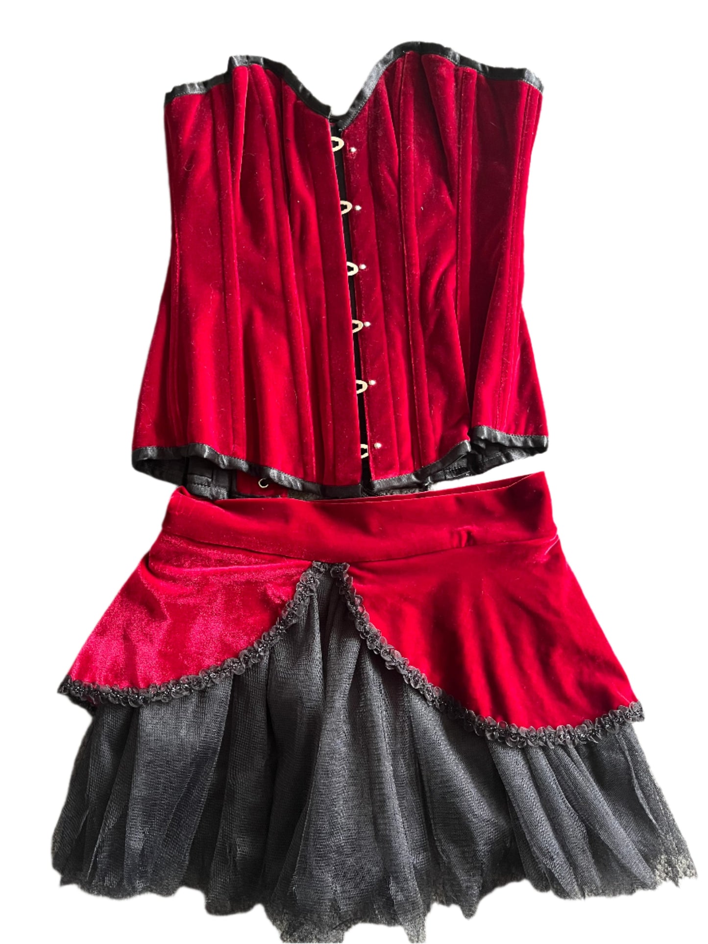 24" BURGUNDY VELVET CORSET & SKIRT.