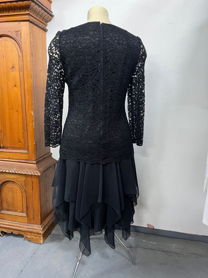 HOPFNER (model) 80s BLACK LACE LAYERED DRESS sz 16