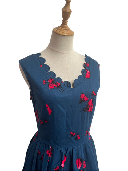 LINDY BOP - PEACOCK BLUE POPPY DRESS sSZ 10