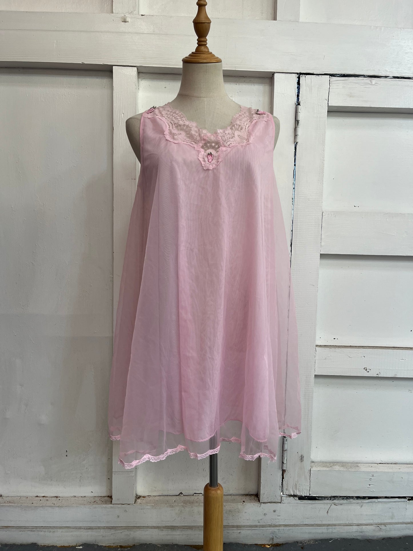 PINK NYLON NIGHTIE SET SZ 14