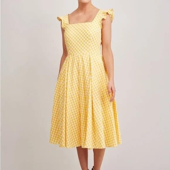 PRETTY DRESS COMPANY YELLOW GINGHAM DRESS SZ 18