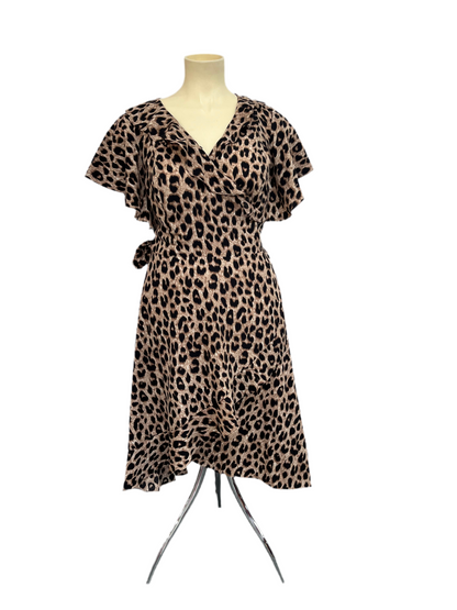 UNIQUE VINTAGE - LEOPARD PRINT WRAP DRESS sz18