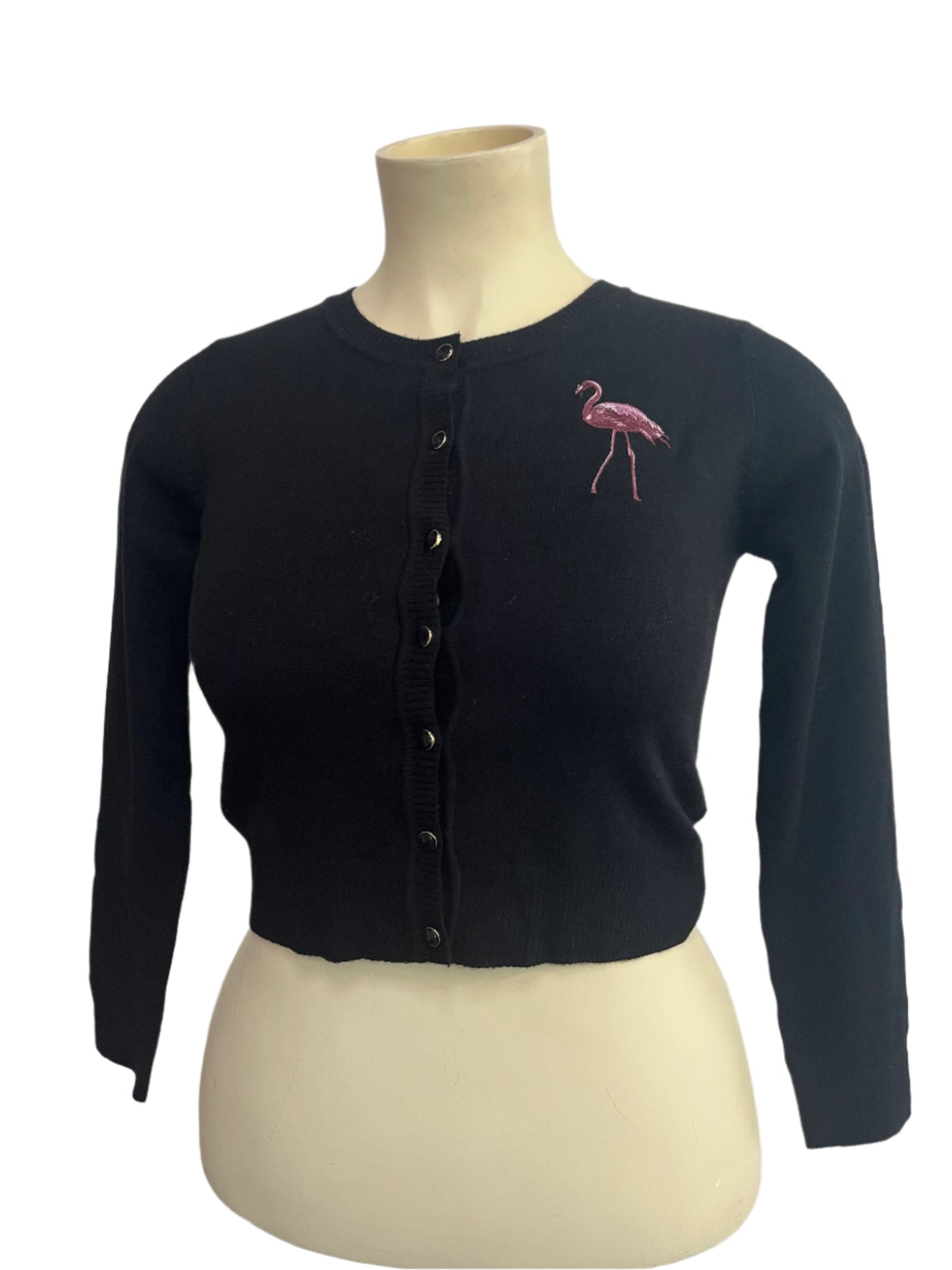 COLLECTIF - BLACK FLAMINGO CARDIGAN SZ 14