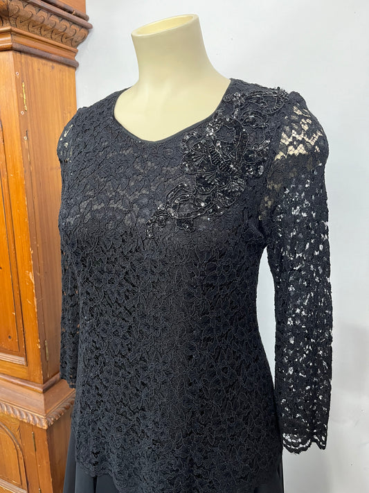 HOPFNER (model) 80s BLACK LACE LAYERED DRESS sz 16