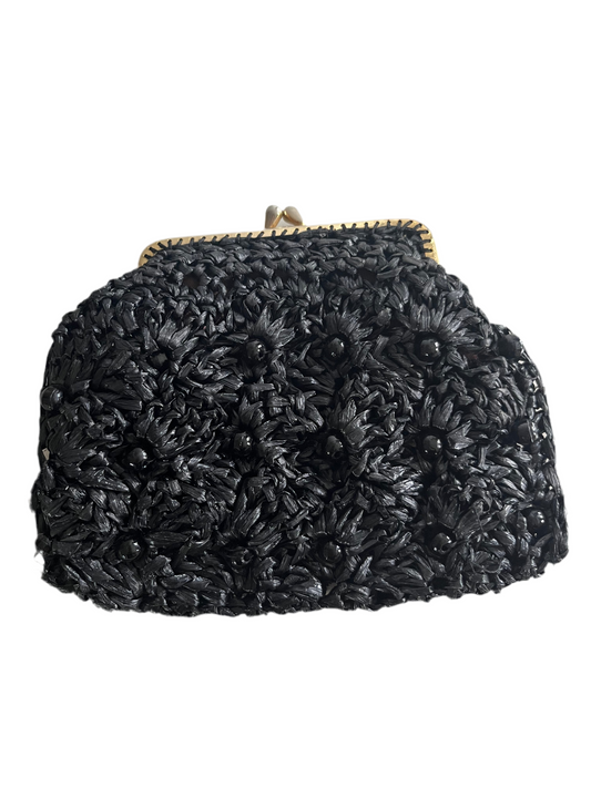 BLACK RAFFIA PURSE