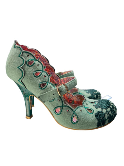 IRREGULAR CHOICE - GREEN ROSE SHOES sz 8