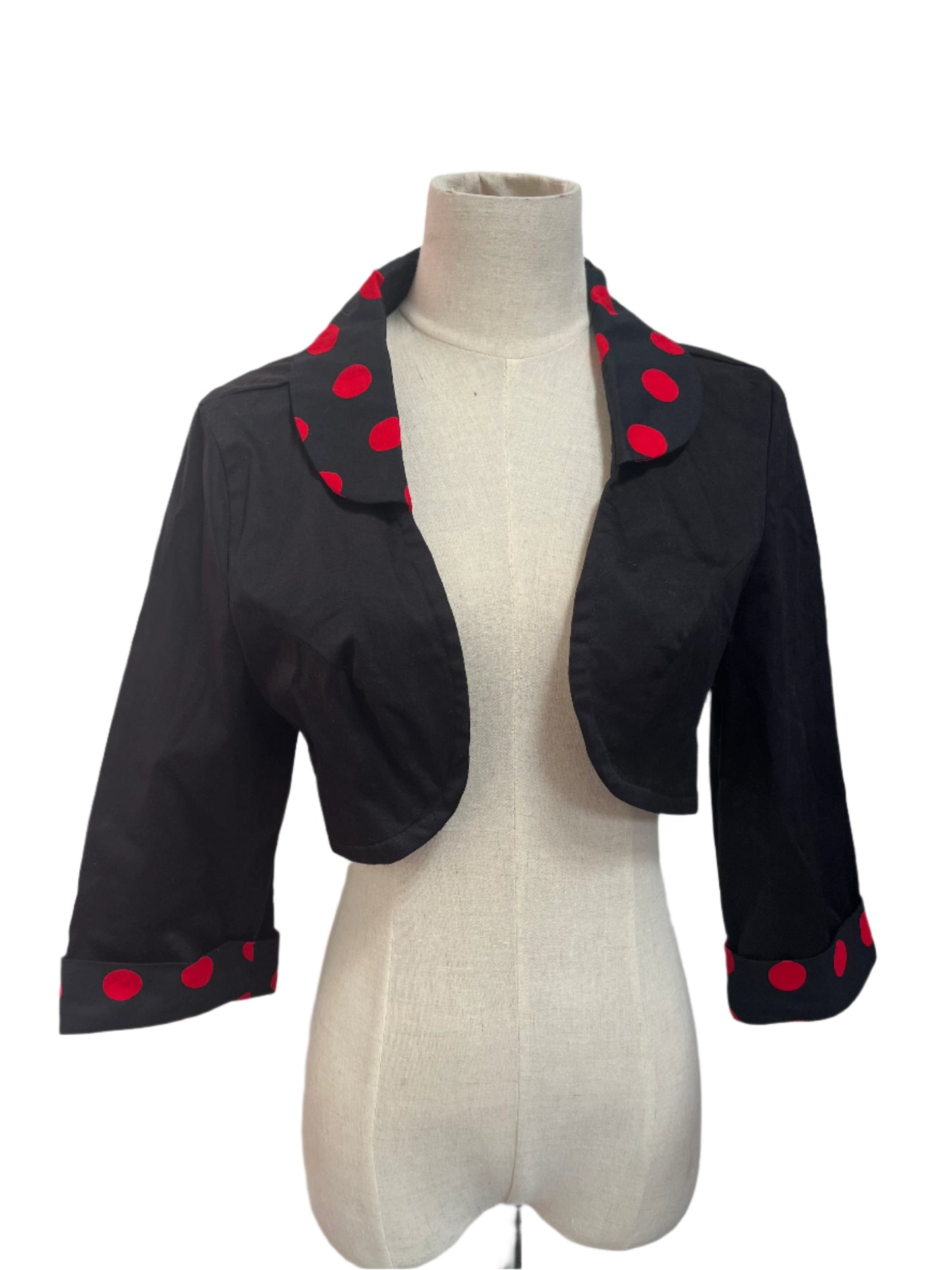 HEARTS & ROSES -BLACK POLKADOT CROP JACKET sz 14