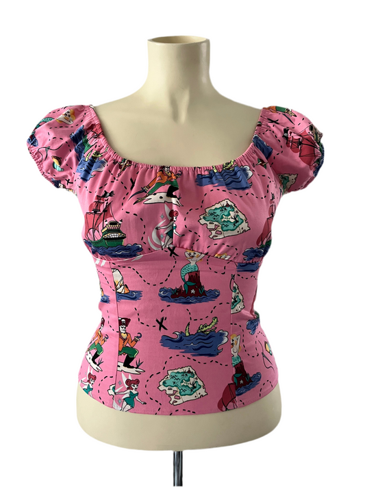 PINUP COUTURE - PINK PIRATE PEASANT TOP sz L/14