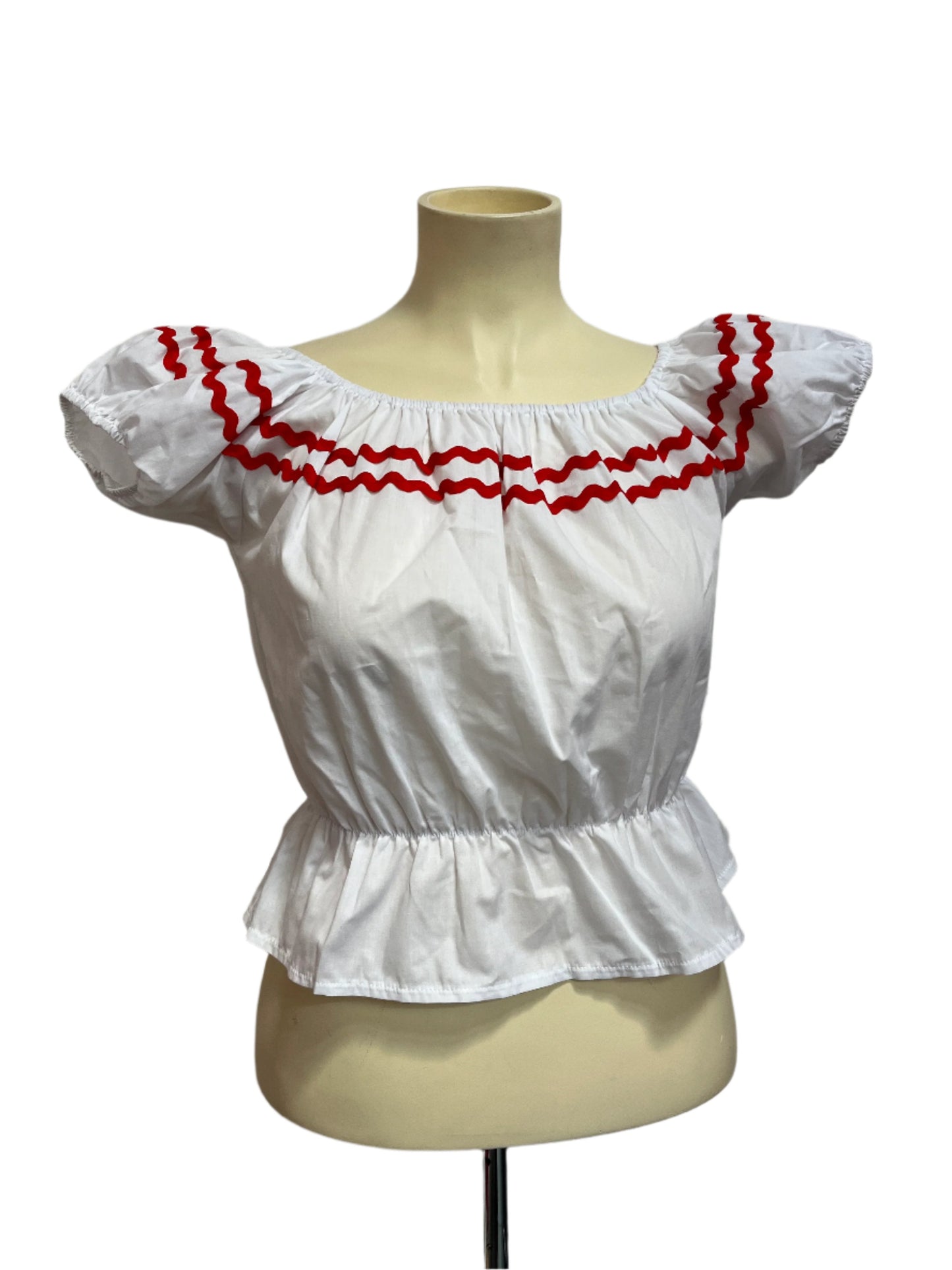 WHITE RIC RAC PEASANT TOP sz 16/18