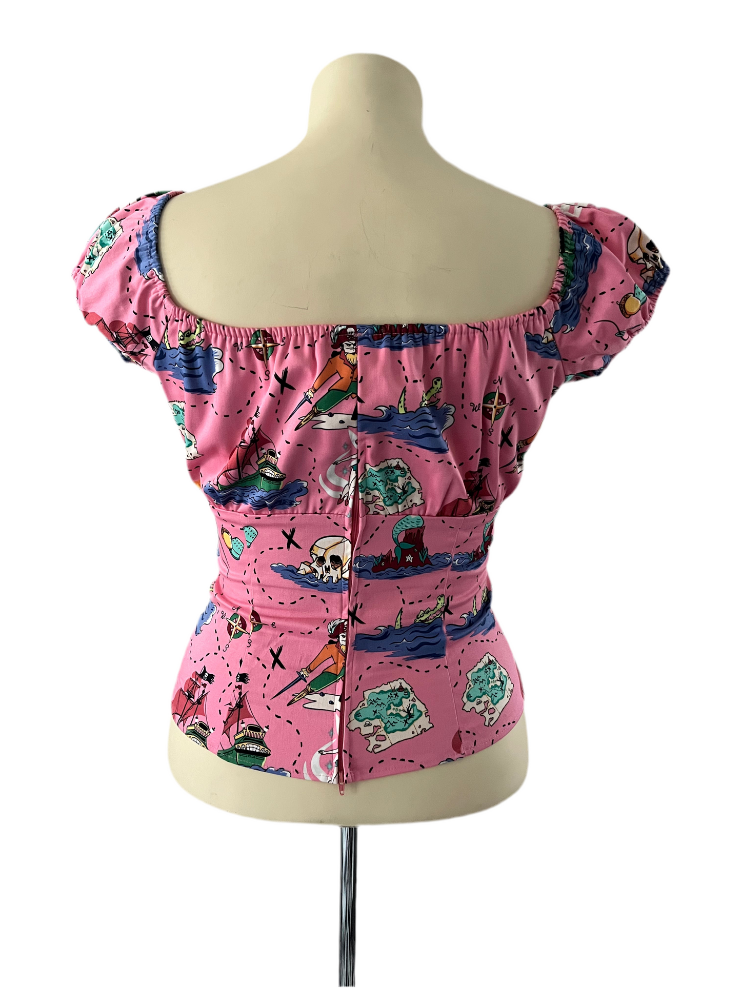 PINUP COUTURE - PINK PIRATE PEASANT TOP sz L/14