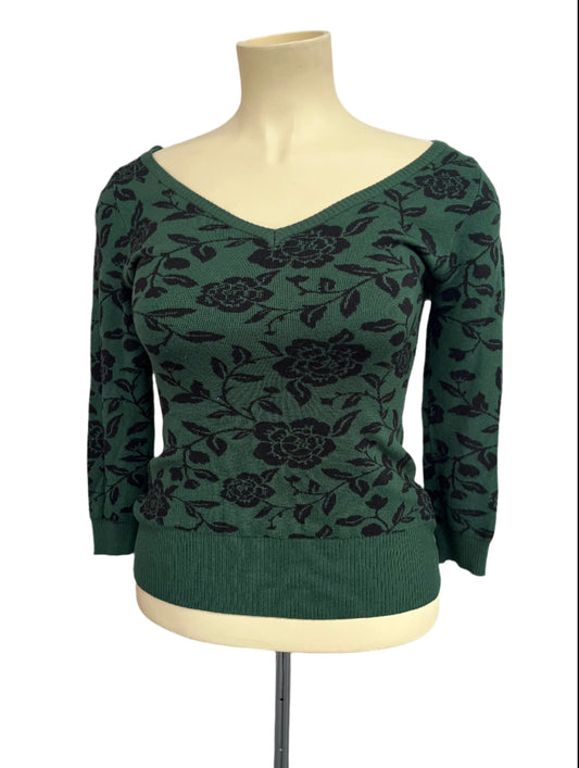 COLLECTIF - GREEN V-NECK JERSEY sz 12