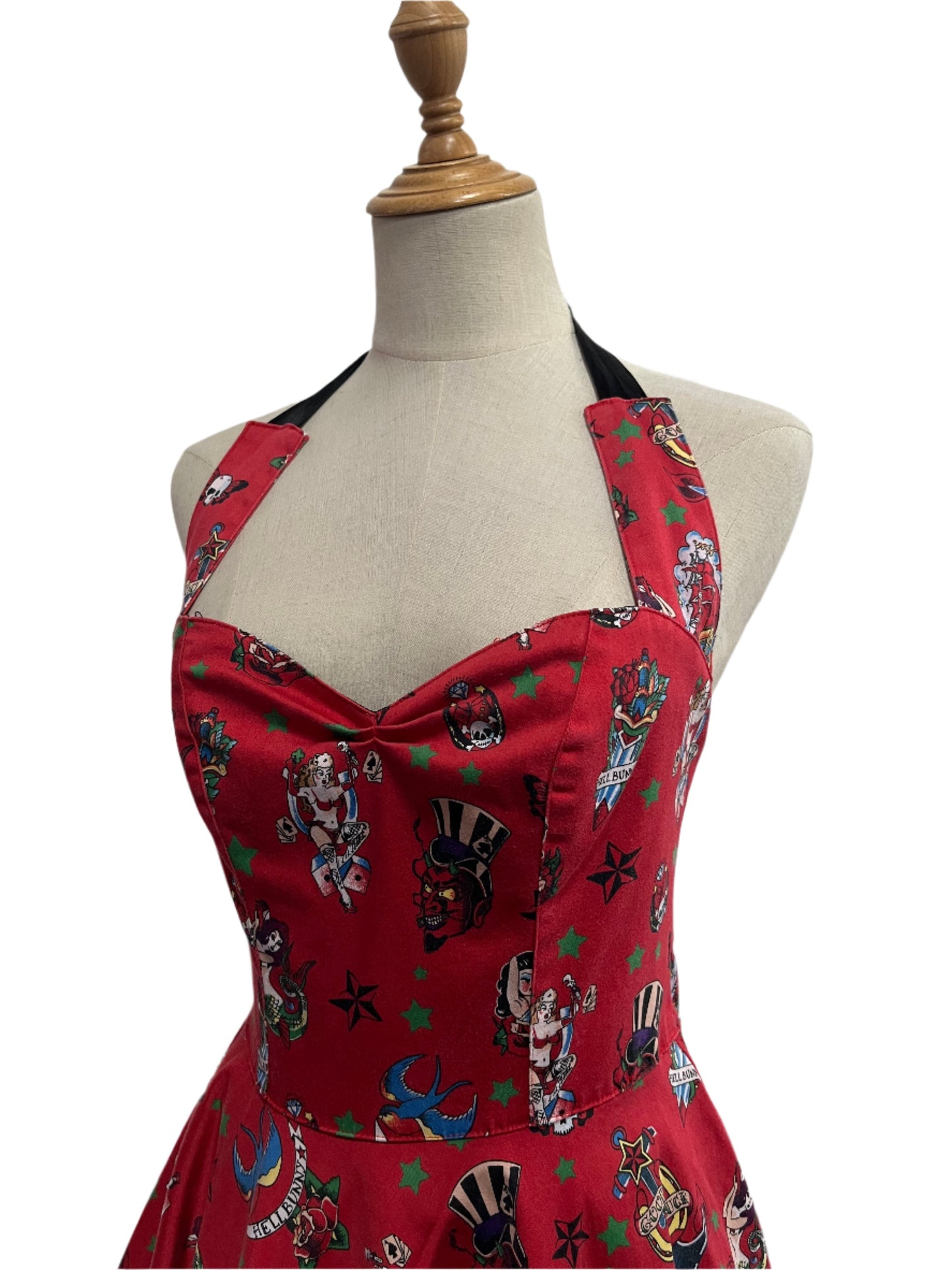 HELLBUNNY - TATTOO HALTER DRESS sz 8