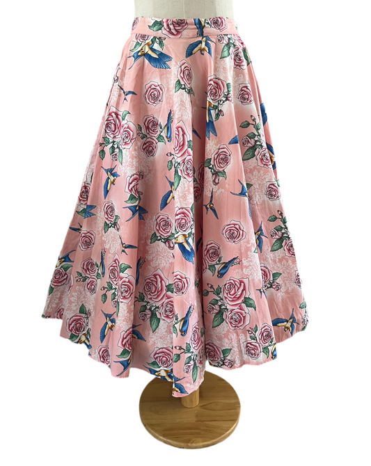 PINK ROSE & HUMMINGBIRD SKIRT sz10