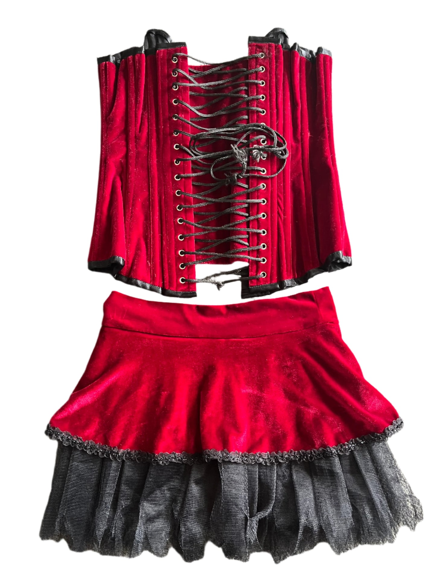 24" BURGUNDY VELVET CORSET & SKIRT.