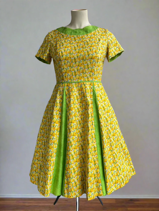 CLASSIC DE-VILLE YELLOW & GREEN TULIP SWING DRESS