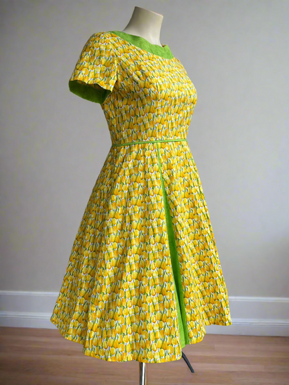 CLASSIC DE-VILLE YELLOW & GREEN TULIP SWING DRESS