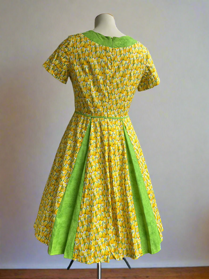 CLASSIC DE-VILLE YELLOW & GREEN TULIP SWING DRESS