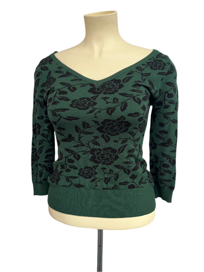 COLLECTIF - GREEN V-NECK JERSEY sz 14