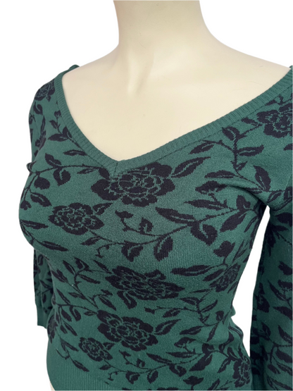 COLLECTIF - GREEN V-NECK JERSEY sz 14