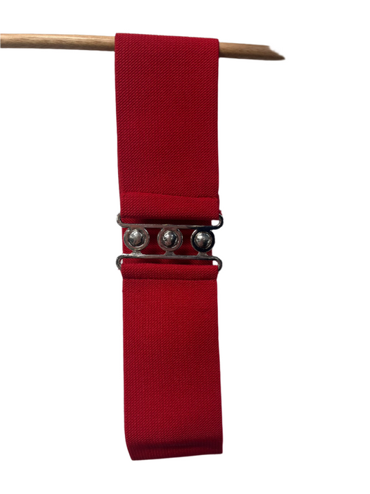 HELLBUNNY - RED 3 BUCKLE ELASTIC BELT sz L