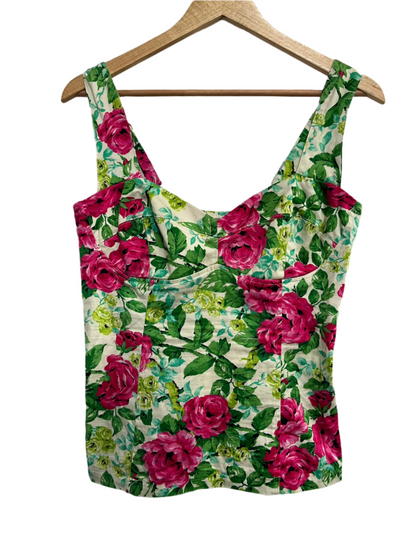 COUTURE : PINK & GREEN FORAL TOP sz 12/14