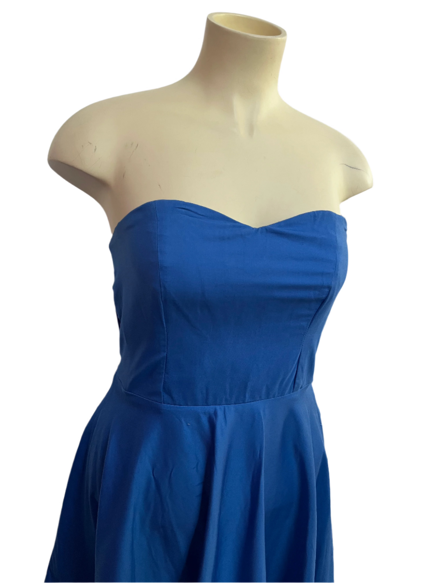 BLUE BONED STRAPLESS DRESS sz 14