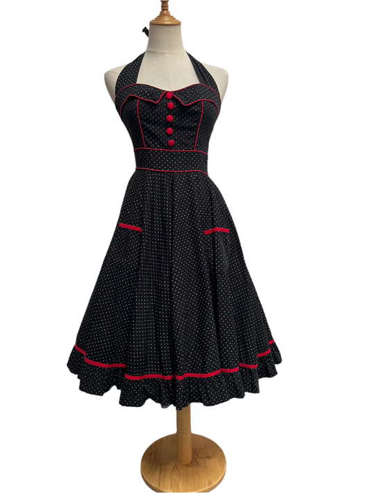 HELLBUNNY - POLKADOT HALTERNECK DRESS sz8