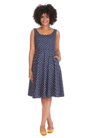 DOTTY DAYS SWING DRESS - NAVY