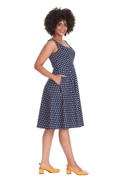 DOTTY DAYS SWING DRESS - NAVY