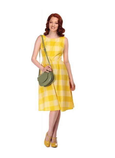 SALE - sz 12 & 18 COLLECTIF - Ginevra yellow check swing dress