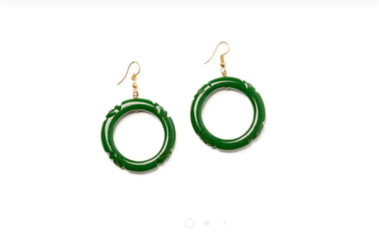 FOREST GREEN  DROP HOOP EARRINGS