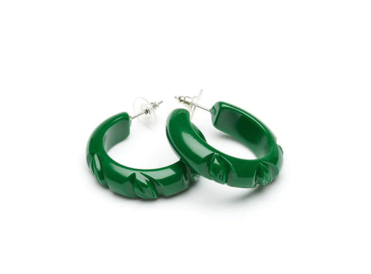 FOREST GREEN HEAVY CARVE HOOP EARRINGS