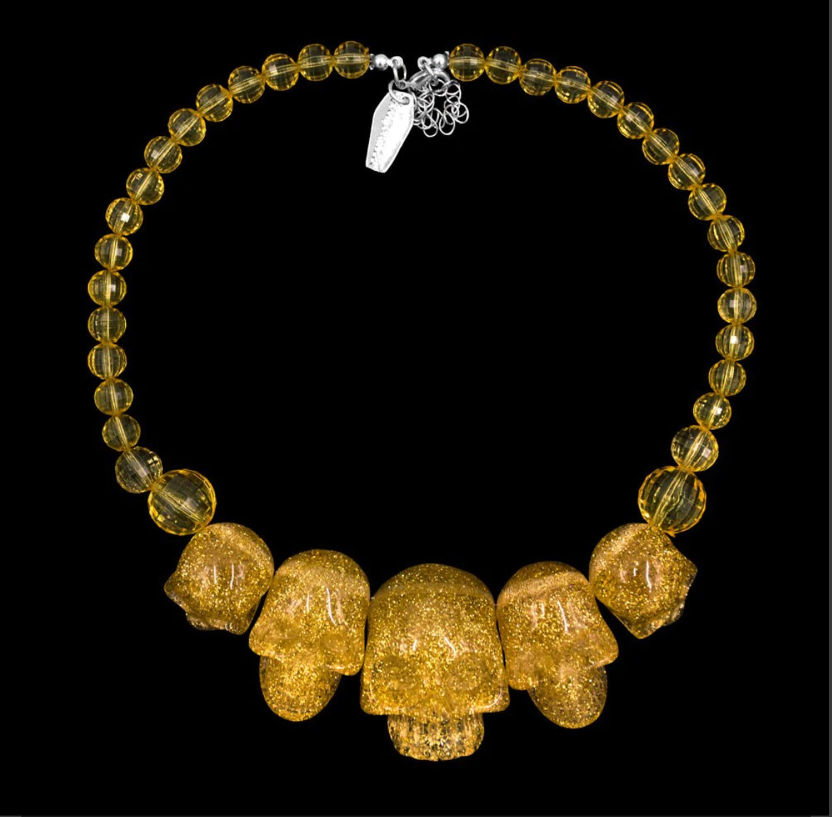 GOLD GLITTER SKULL NECKLACE