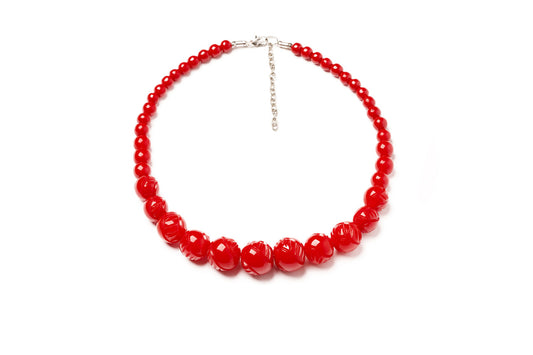 RED HEAVY CARVE BEAD NECKLACE