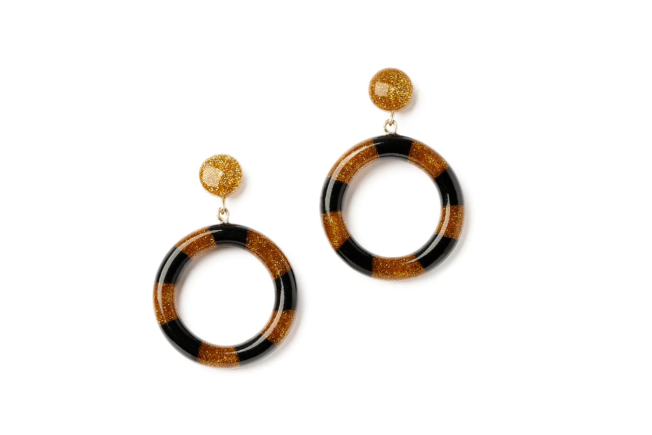 BLACK & GOLD CANDY STRIPE HOOP EARRINGS