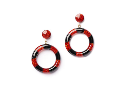 RED & BLACK CANDY CANE HOOP EARRINGS