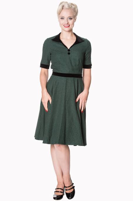 GREEN HOUNDSTOOTH DRESS