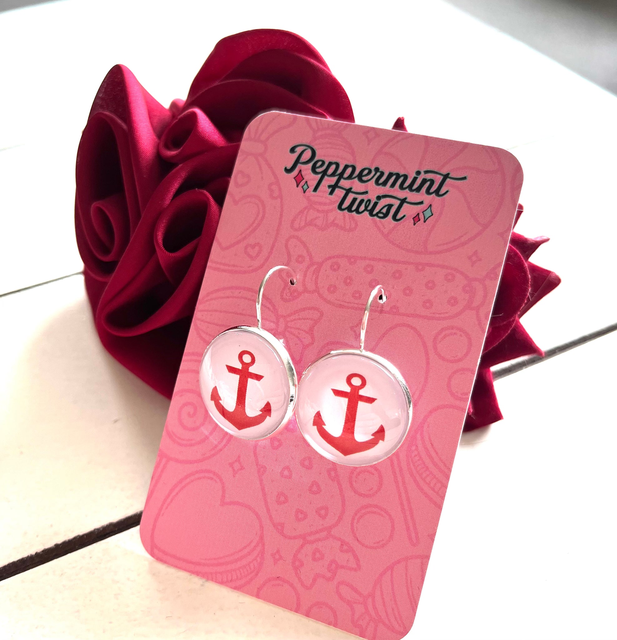 Red anchor earrings sale