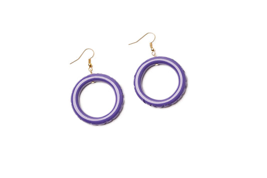 Paradise heavy carve purple drop hoop earrings