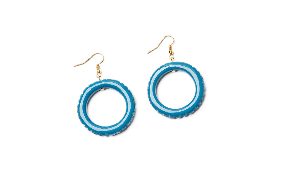 Peacock heavy carve drop hoop earrings